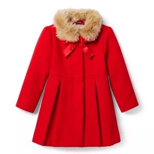 Janie and Jack Red Coat with Faux Fur Collar
